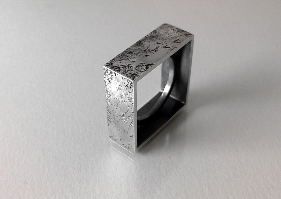 ring silver etching square circle