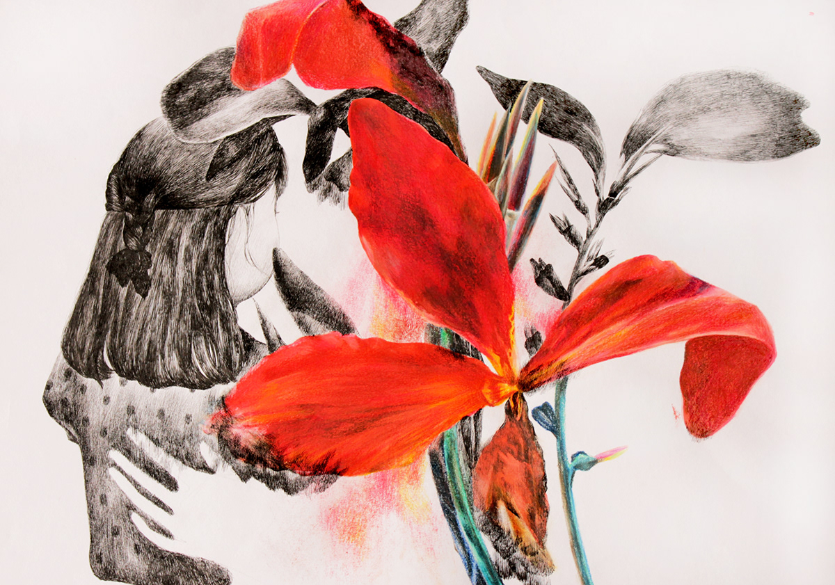 Flowers orchid red woman drawingpen pen