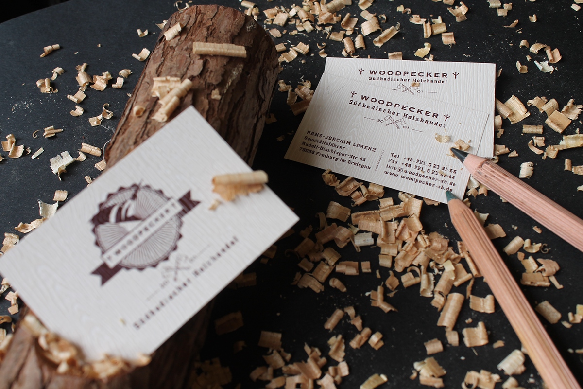 stationary timber trade wood woodpecker business card