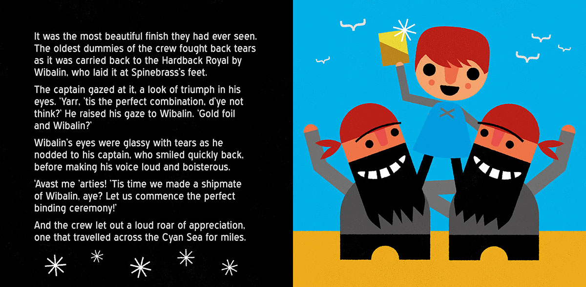 book design Layout Character design  pirate children’s book publishing   gold Hardback Slush Pile comedy 