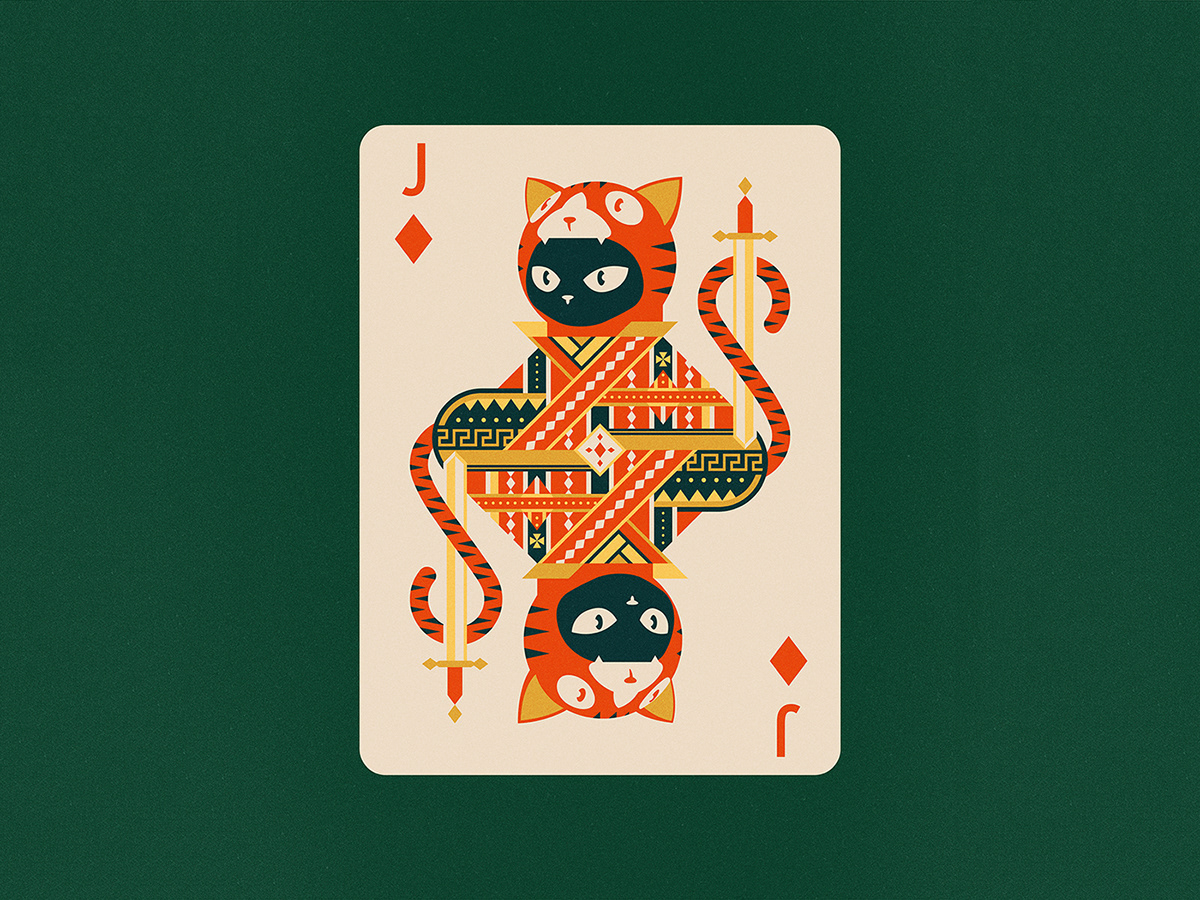 ILLUSTRATION  Playing Cards Black Cat tiger geometric Poker deck vector Cat cute
