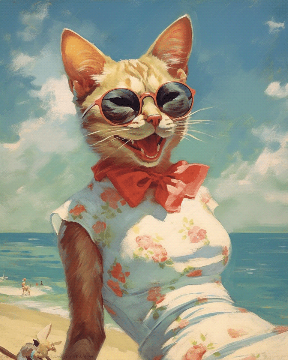animal beach portrait personification Digital Art  Ai Art midjourney Arificial intelligence Cat