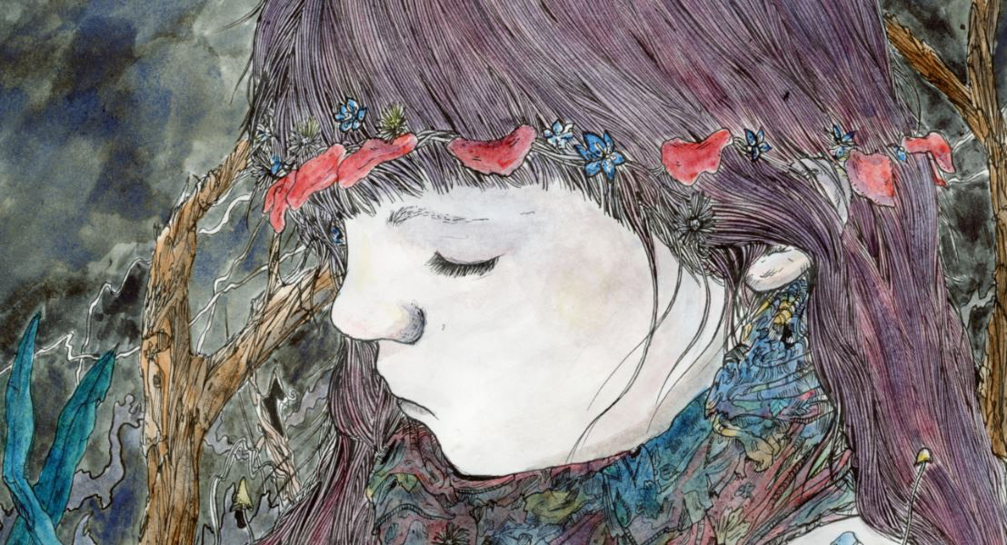 Watercolours Fineliners ink girl dark Nature birds meadow irish dublin