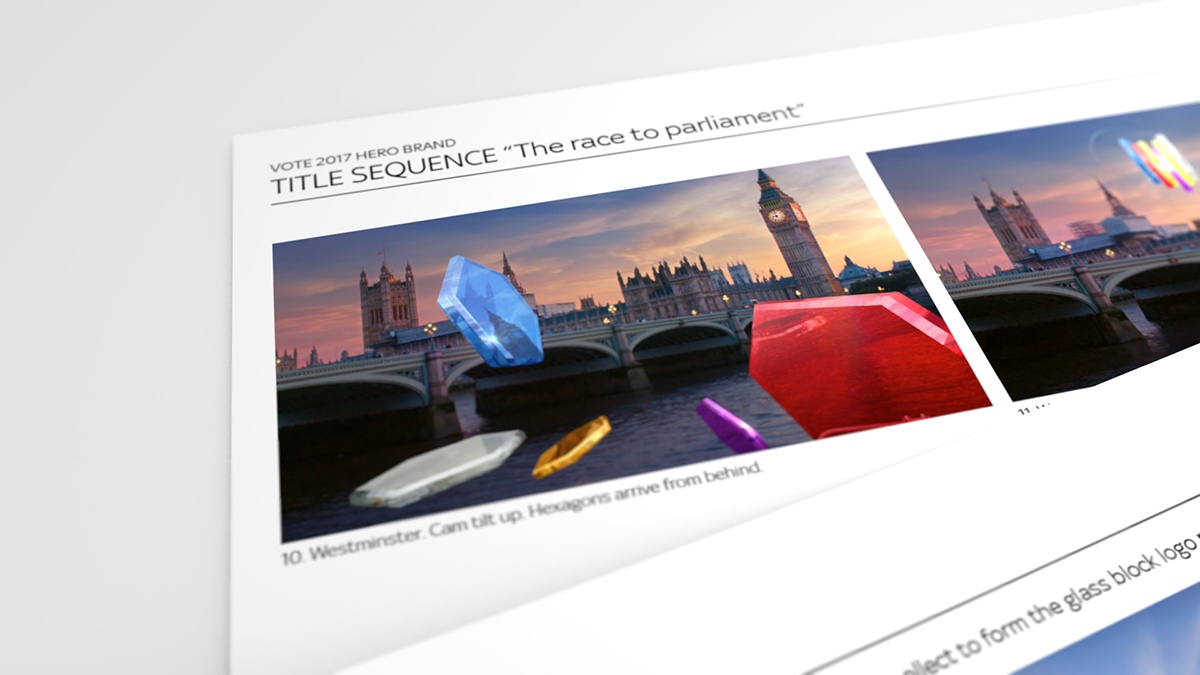 news Election titles Ident glass grading London hexagon storyboard Rebrand