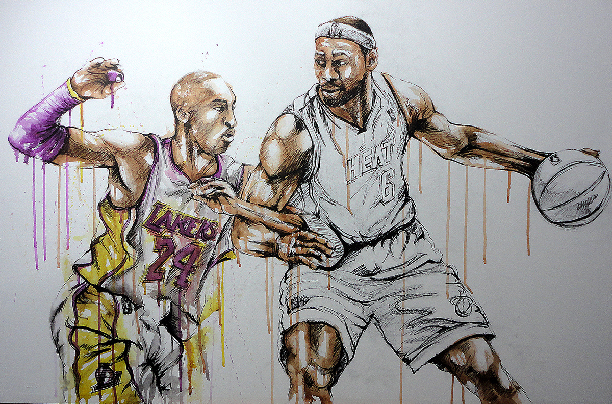 NBA kobe Kobe Bryant All-Star Weekend all-star Miami Heat miami LeBron James basketball canvas acrylic Lakers houston 2013 NBA all star