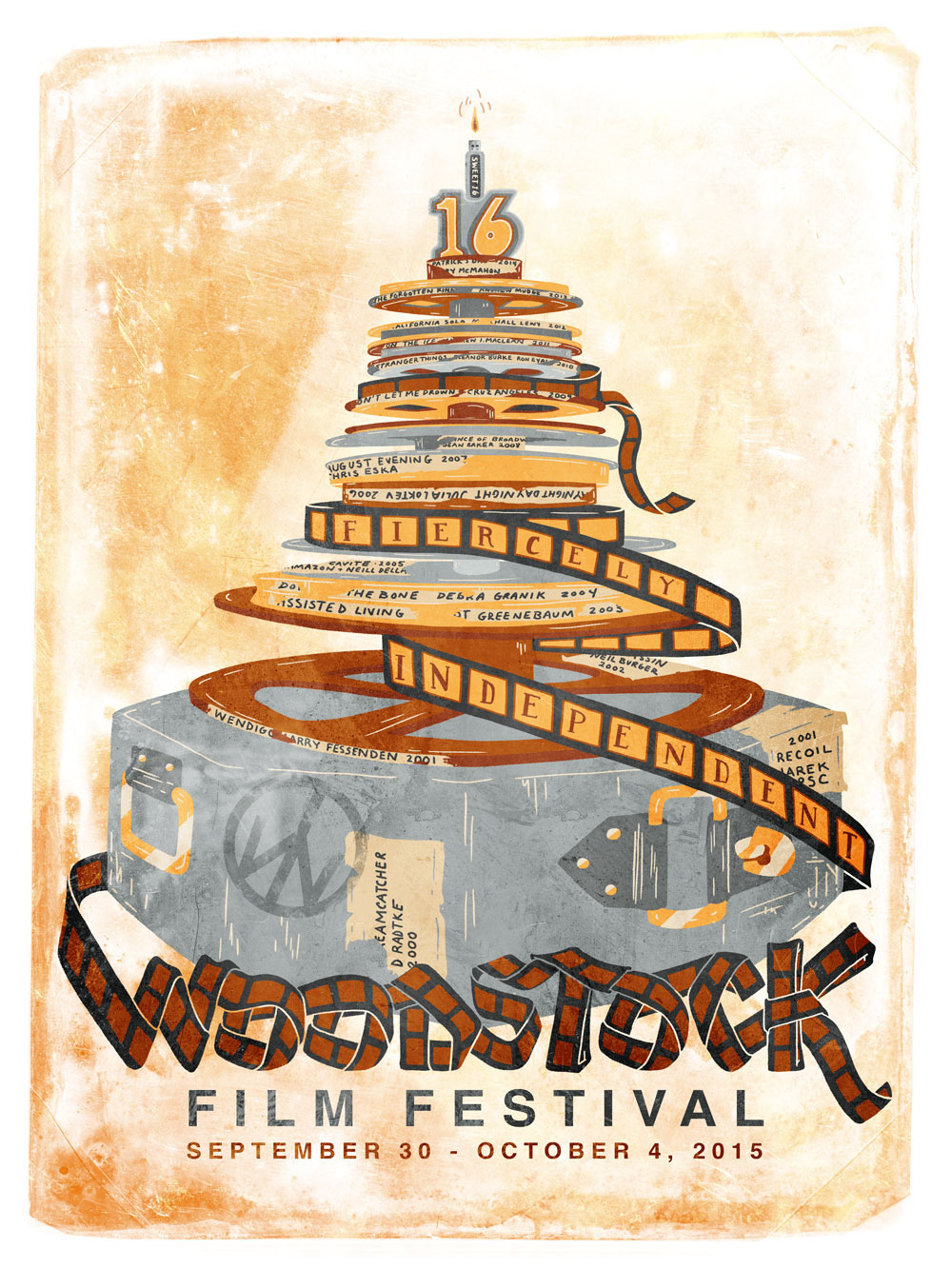 sweet 16 festival photoshop texture print cake woodstock reel poster