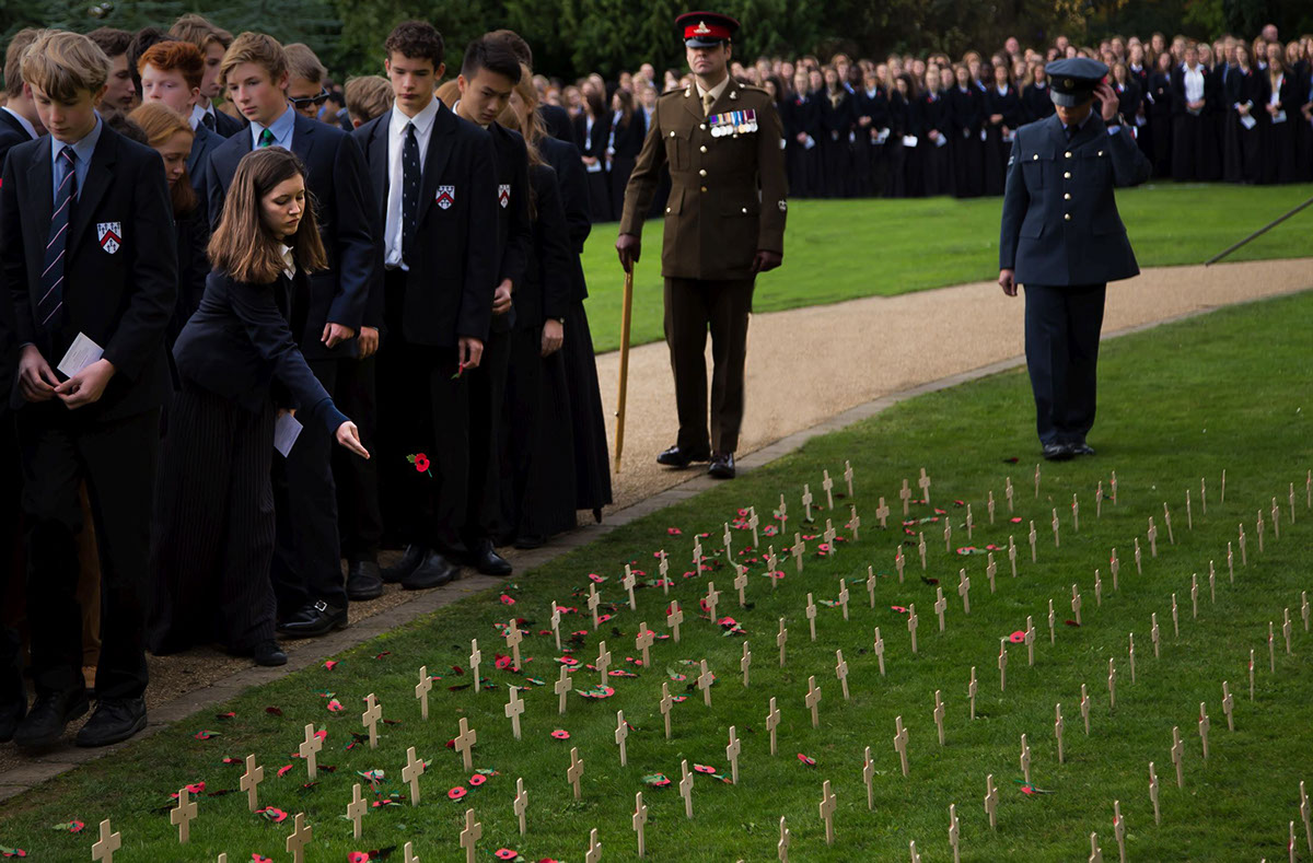 Remembrance poppy Day first world War Military parade oundle school CCF band marching