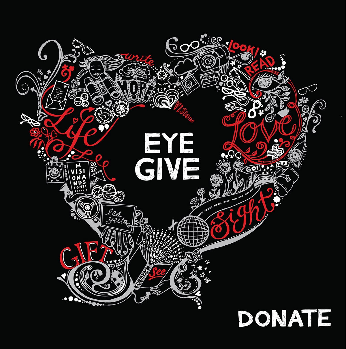 eye give heart blood donate blood donation red lettering type