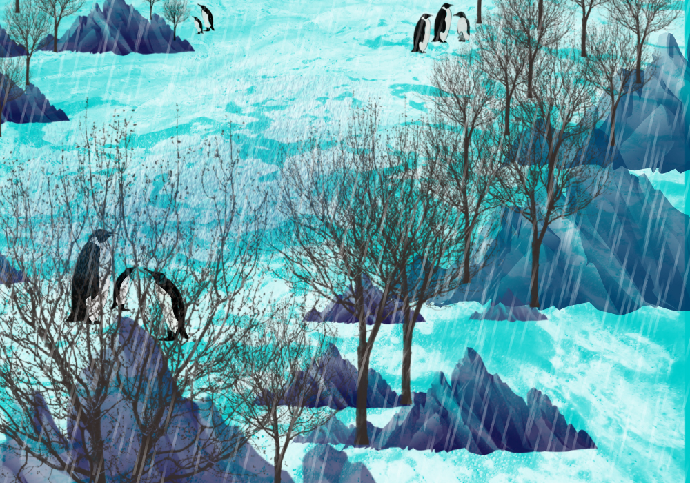Drawing  Landscape ILLUSTRATION  photoshop penguin Tree  snow forst iceland life