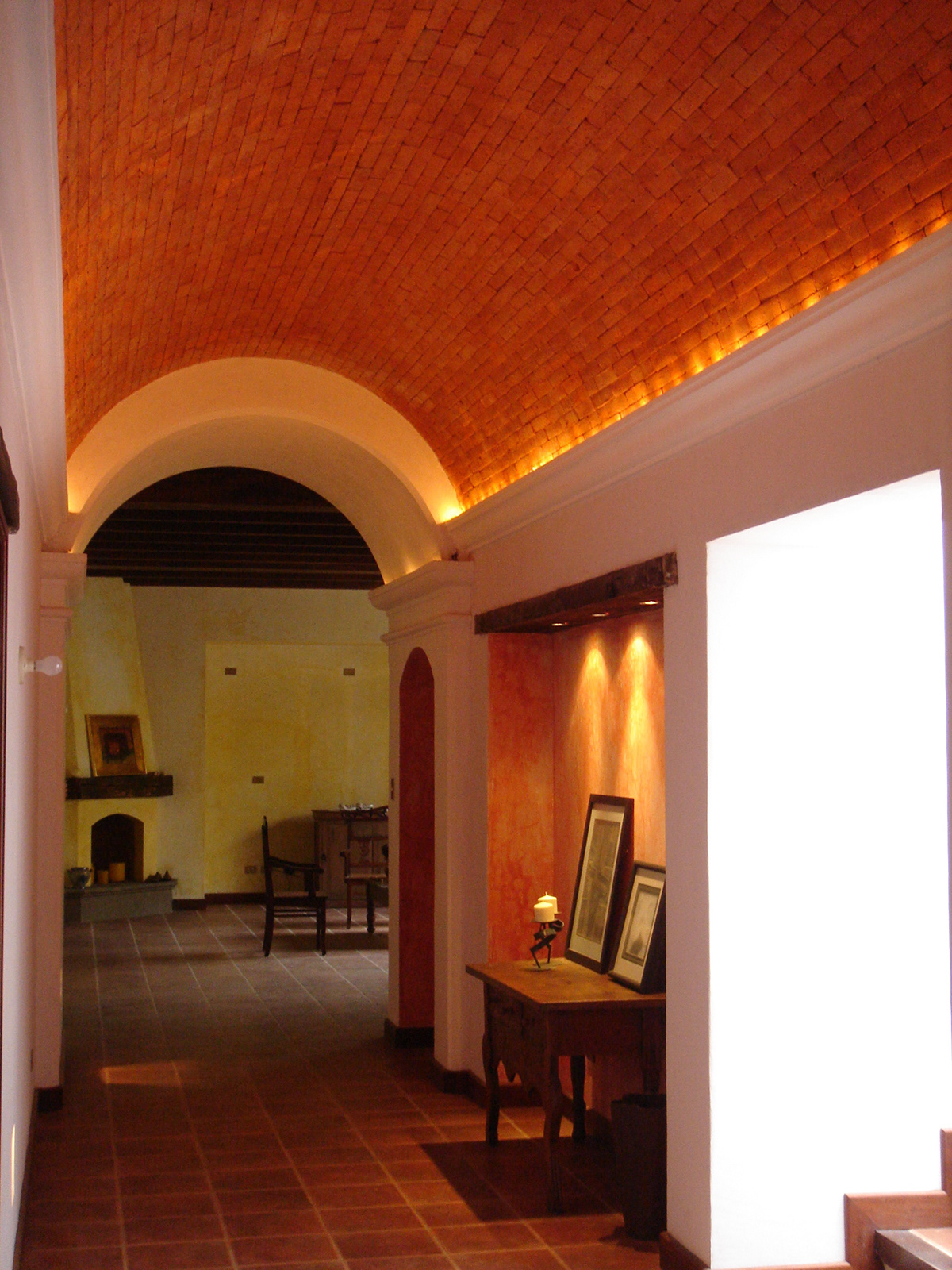 colonial house Colonial Architecture Antigua Guatemala exposed brick wine cellar Brick Arch fountain búcaro cupola