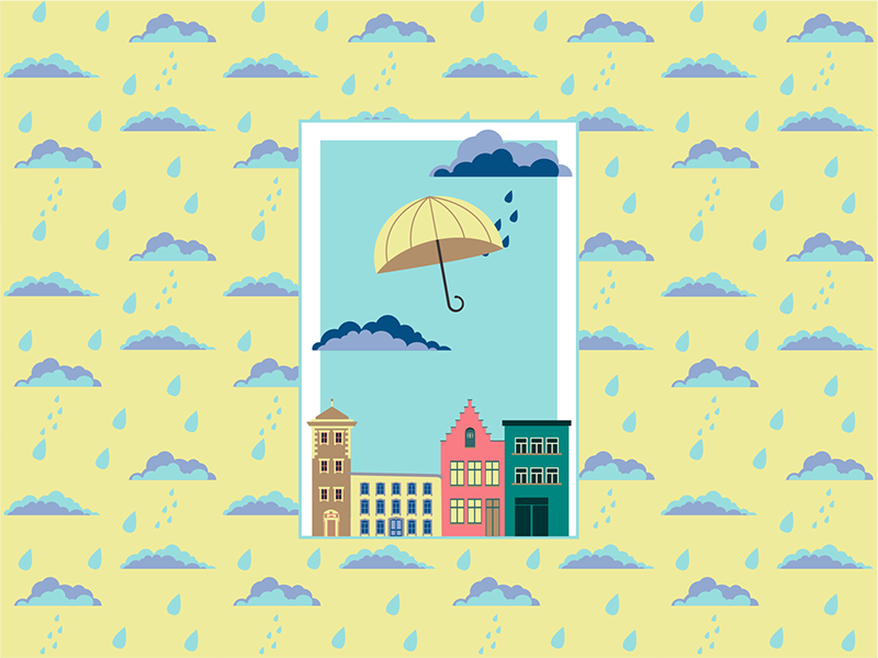 Style Guide guía de estilo rain rainy houses house european houses Europe Umbrella rain boots vector