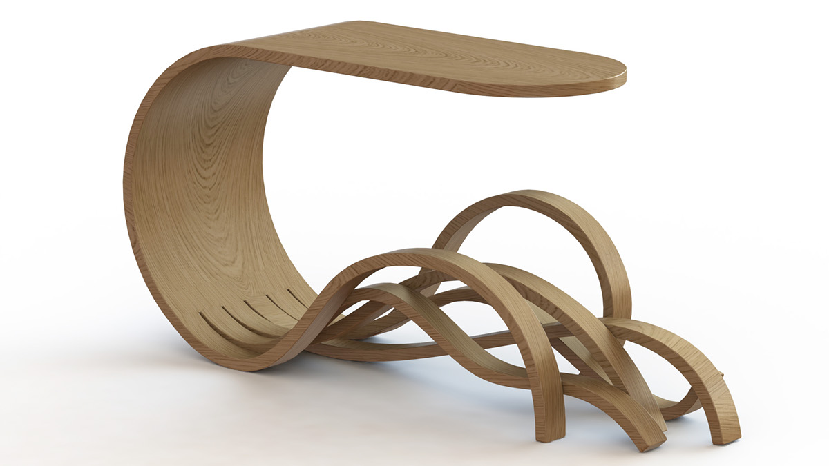 Steam bending Tom Raffield organic furniture table one piece wood oak