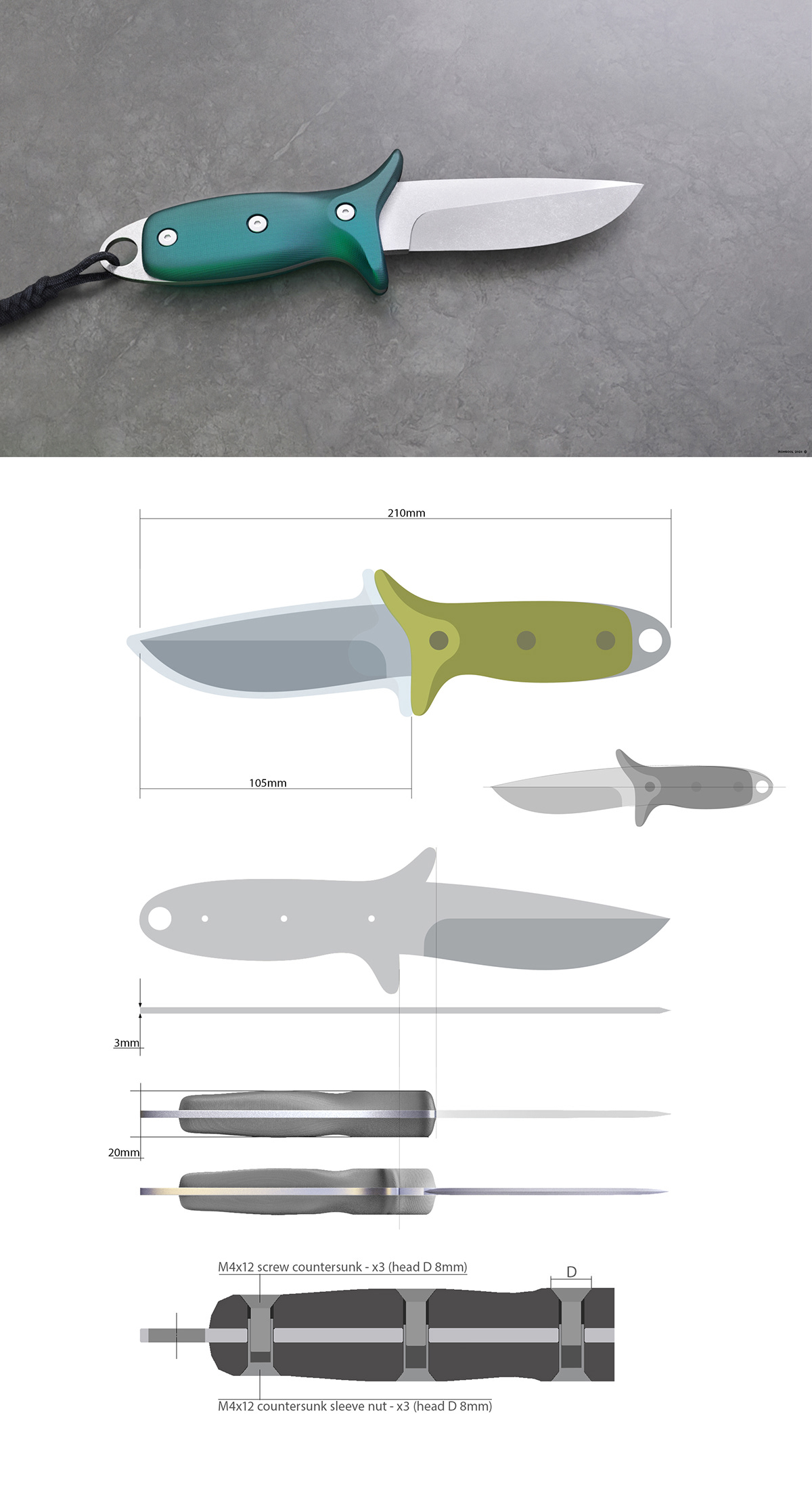 3D design knife Knive blender cycles industrial design  knife design product design 