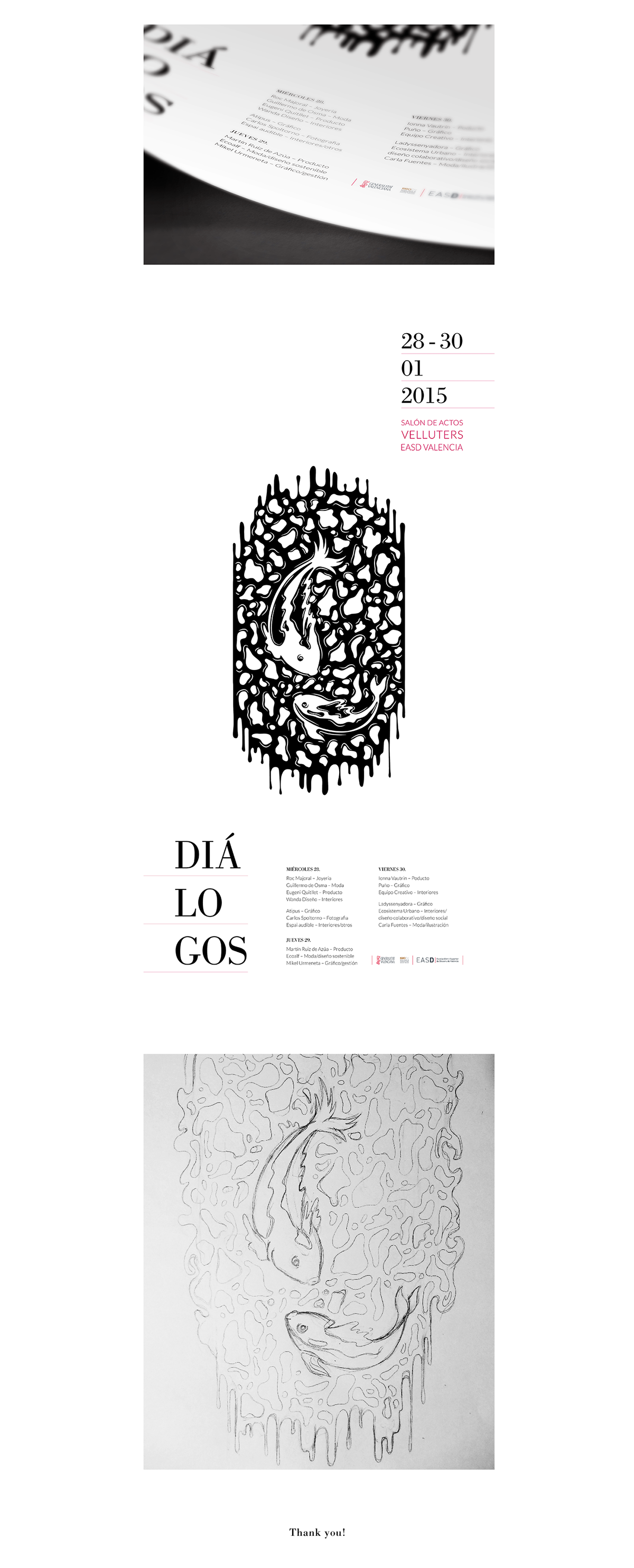 diálogos Dialogues conference poster fish peces Liquid easd valencia black White red