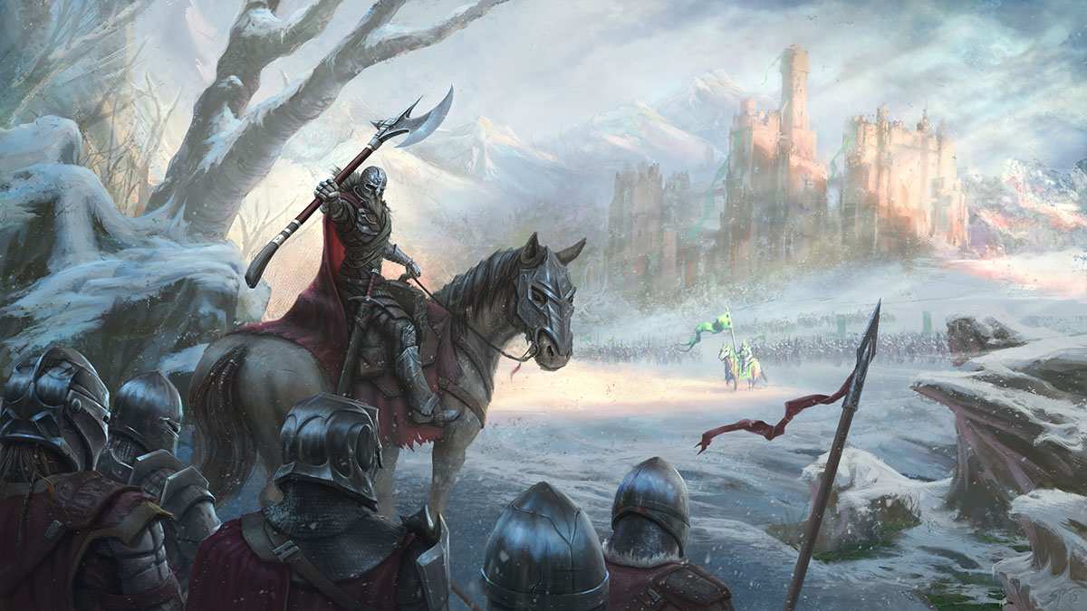 digital painting StuArtStudios stu harrington North King viking snow Castle fantasy army knight ax