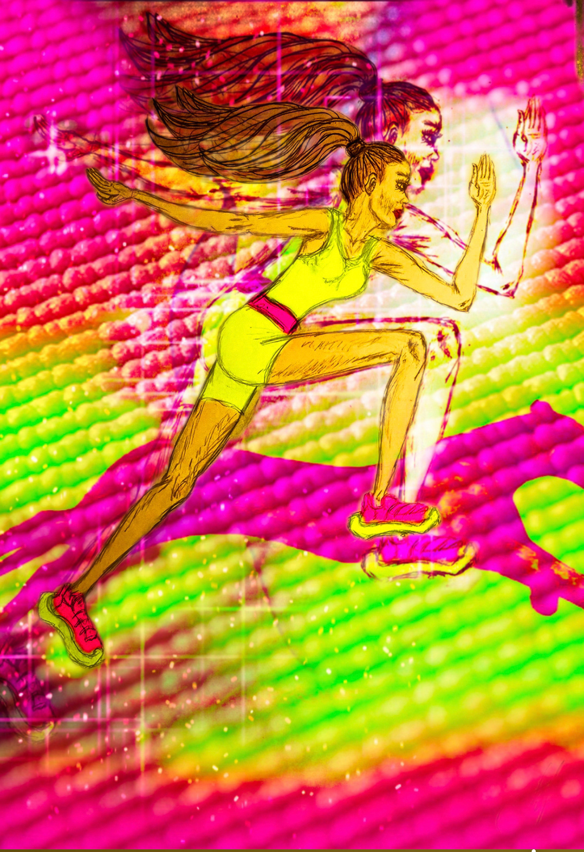 hand drawing Hand Painting illustrations graphic design  Digital Art  Girls athletes running