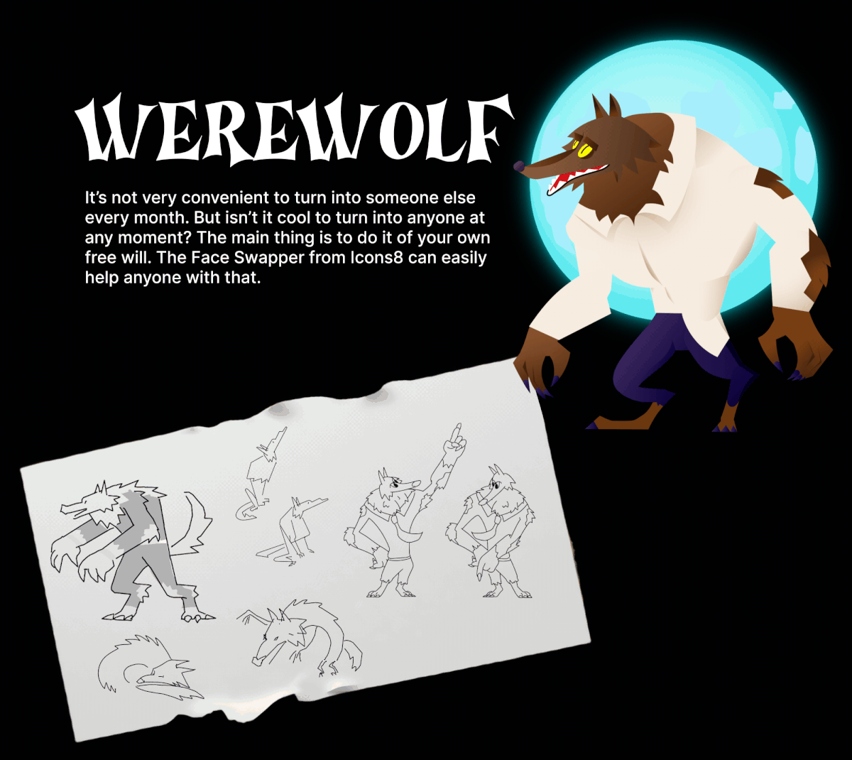 Werewolf transformation and sketches
