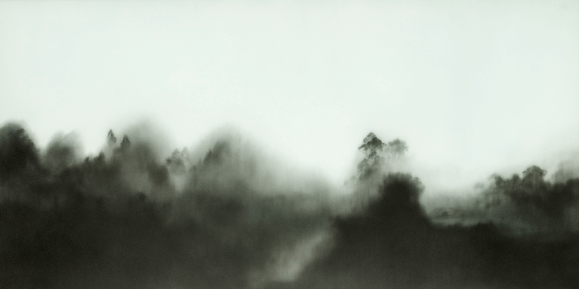 Hernan Marin drawing Graphite on glass fog Landscape