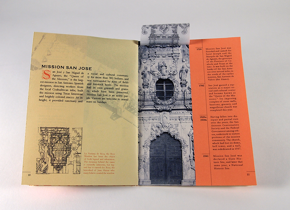 San Antonio texas missions history Landmark book Booklet visitor Guide saddle stitch vellum Overlay building pattern windows