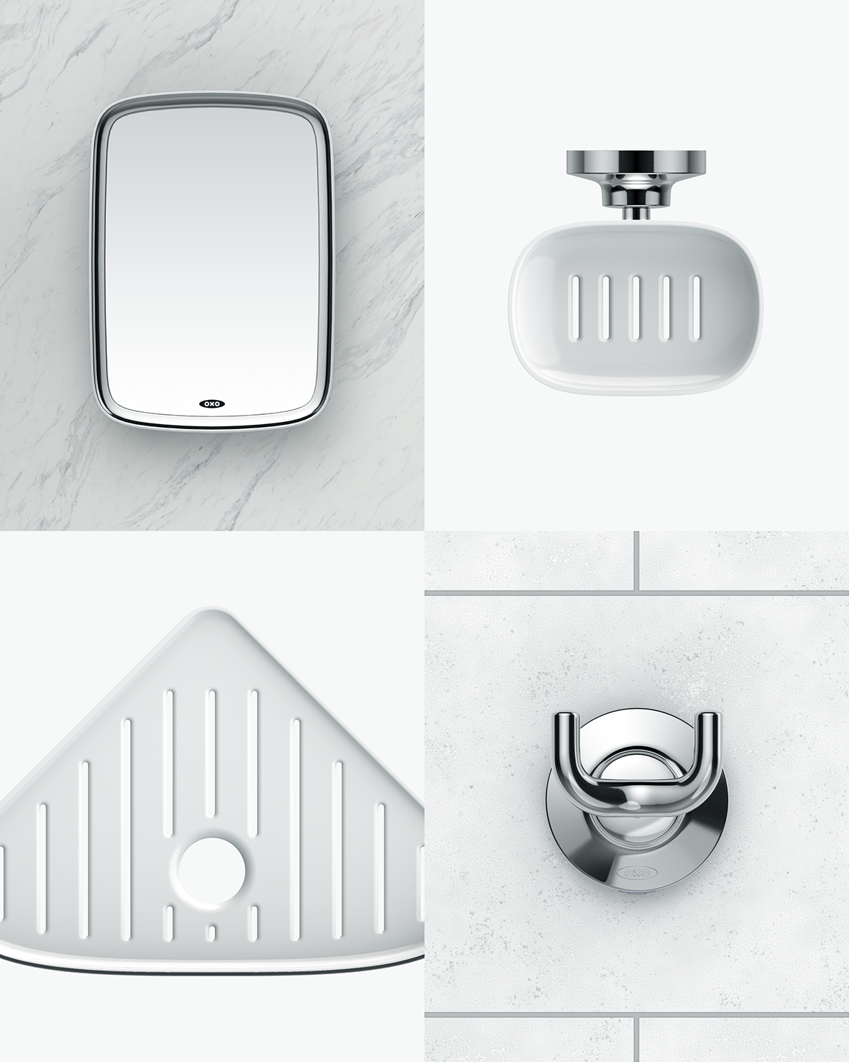 oxo bathroom chrome soap dish hook mirror suction storage organization