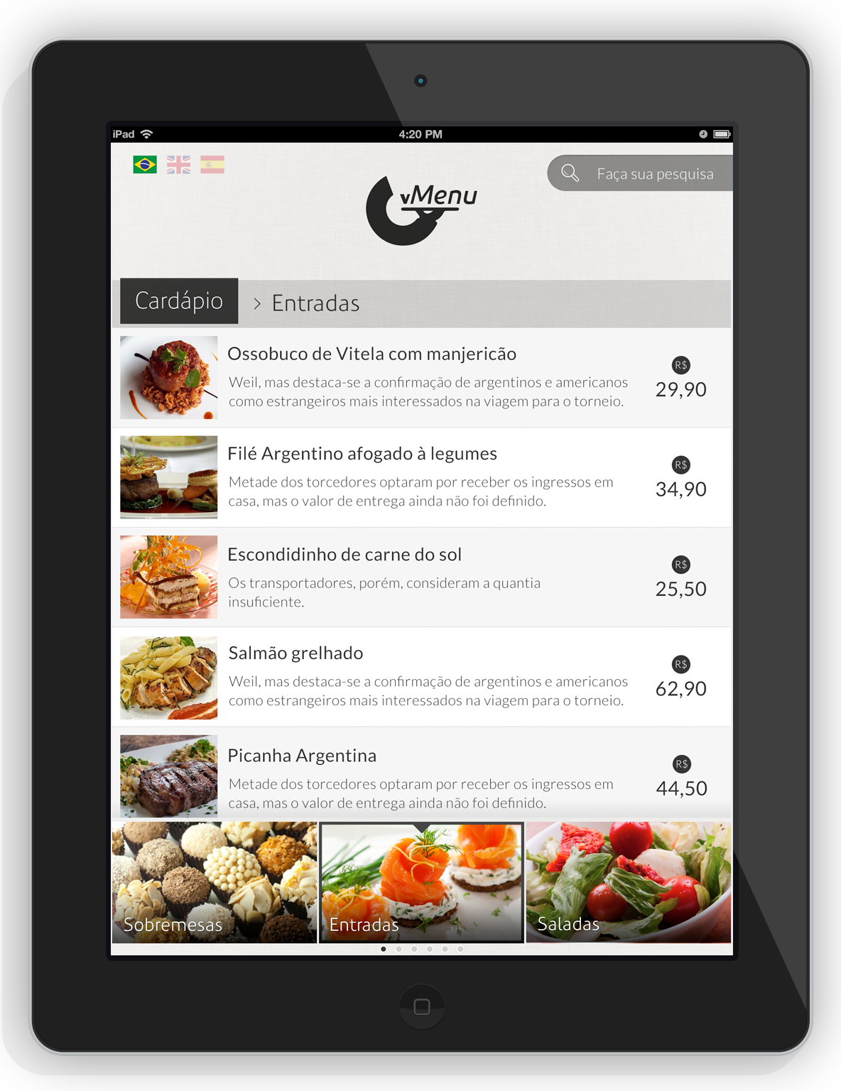 vmenu menu cardápio iPad gourmet Food 