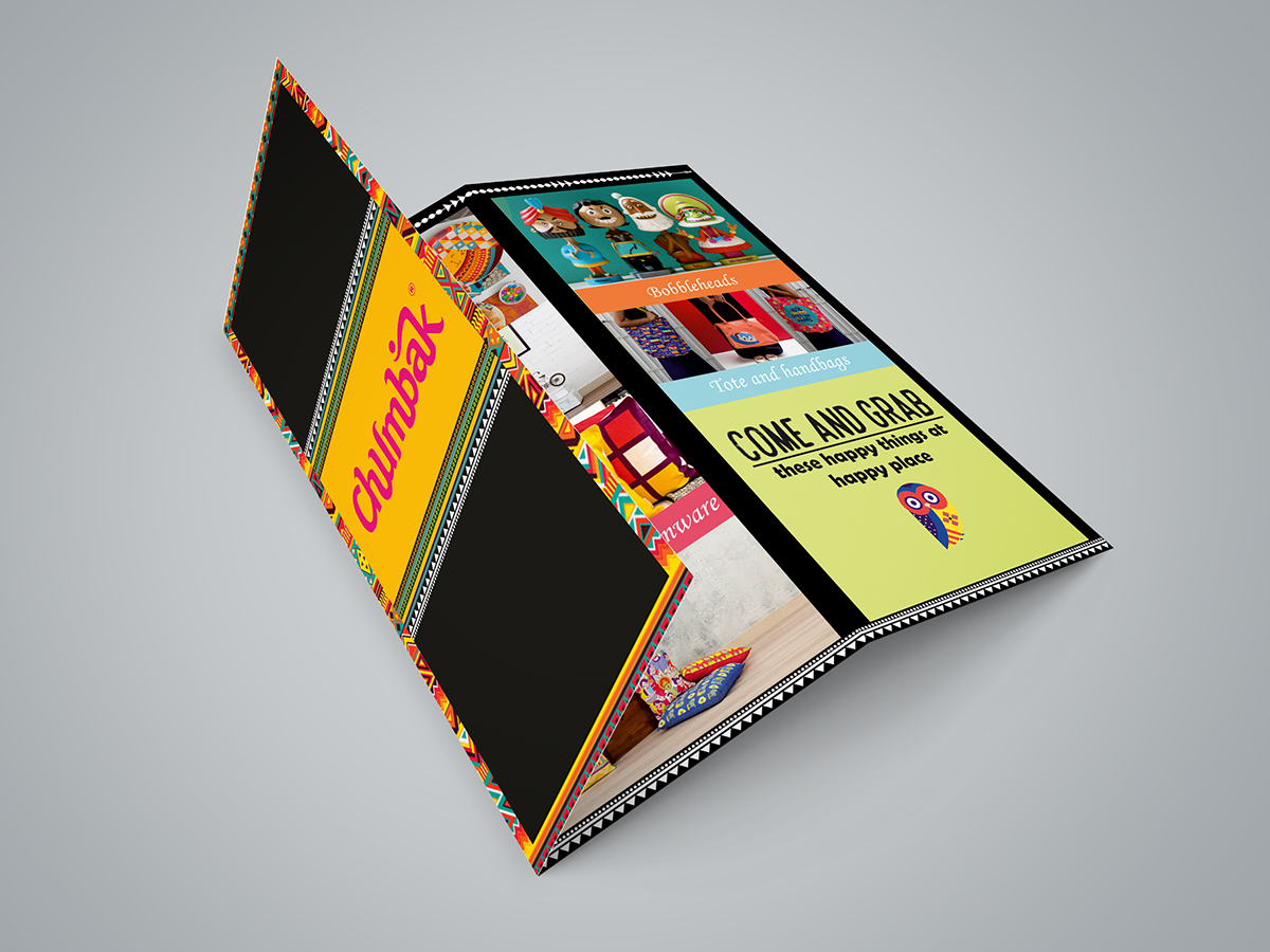 Chumbak prints Colourful  branding  brochure trifold quirky print Patterns graphics