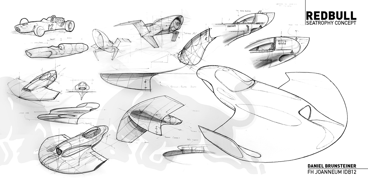 RedBull seatrophy design Space  spacecraft airplane Speedboat boat sketches concept