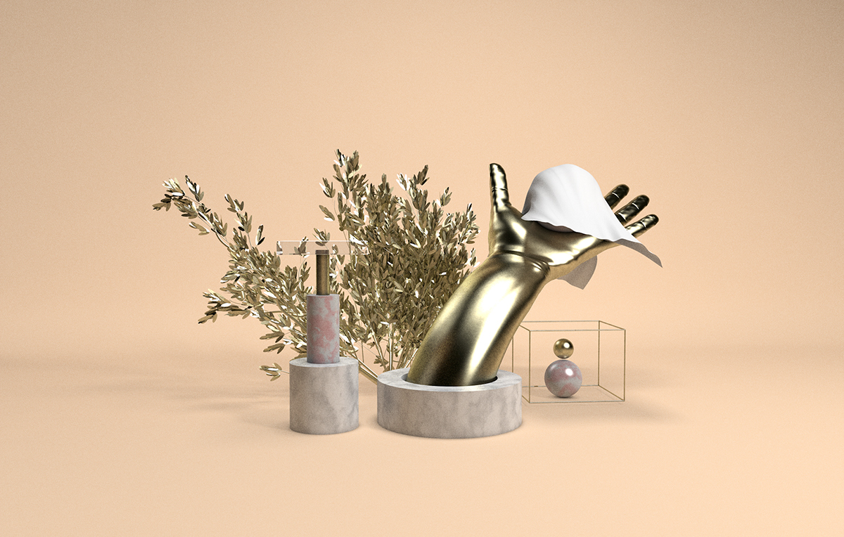3D maxon cinema 4d c4d still life minimal objects gold Marble