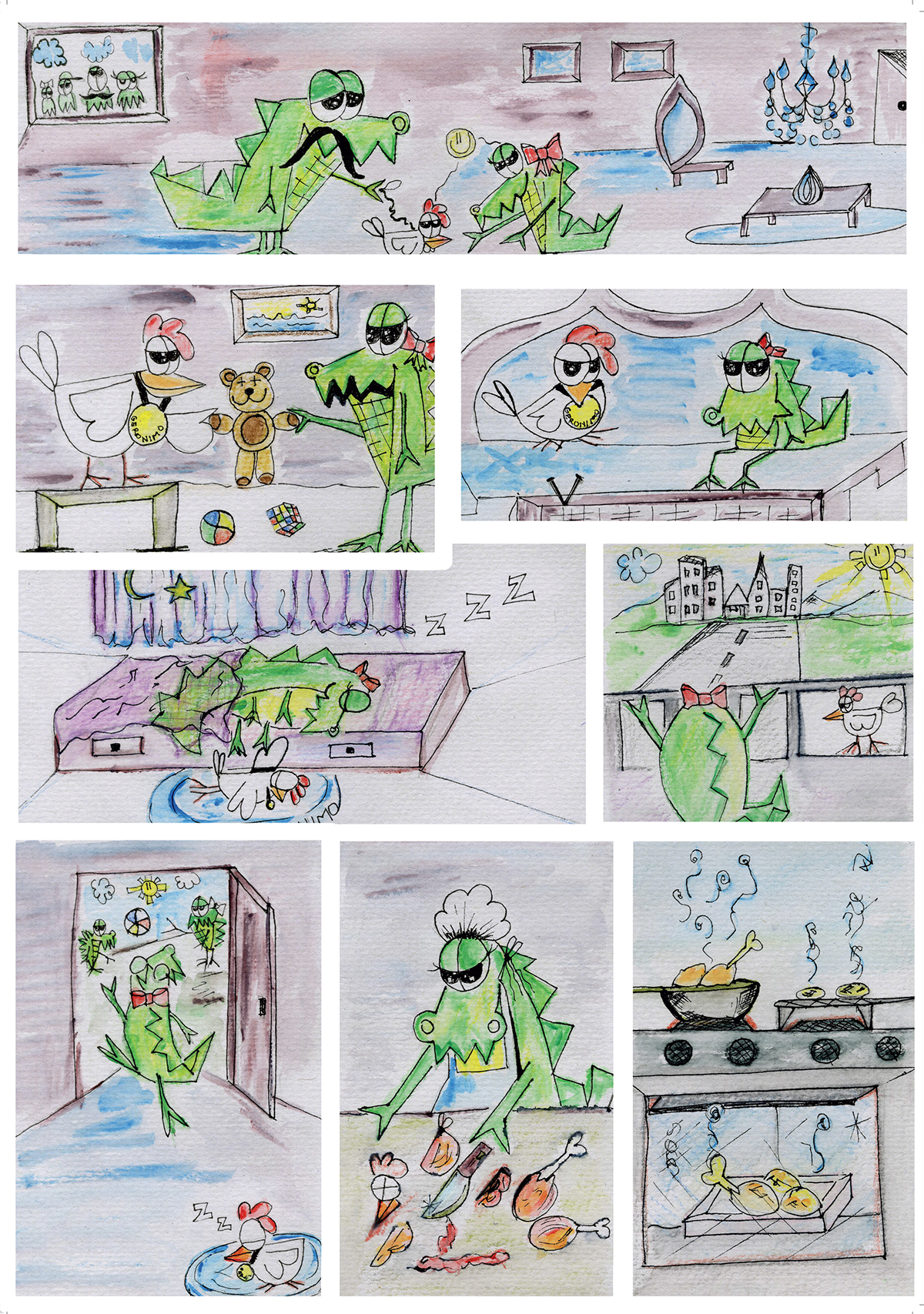 Vegetarian vegan animals animal welfare drawings crocodiles novel comics watercolour ink story