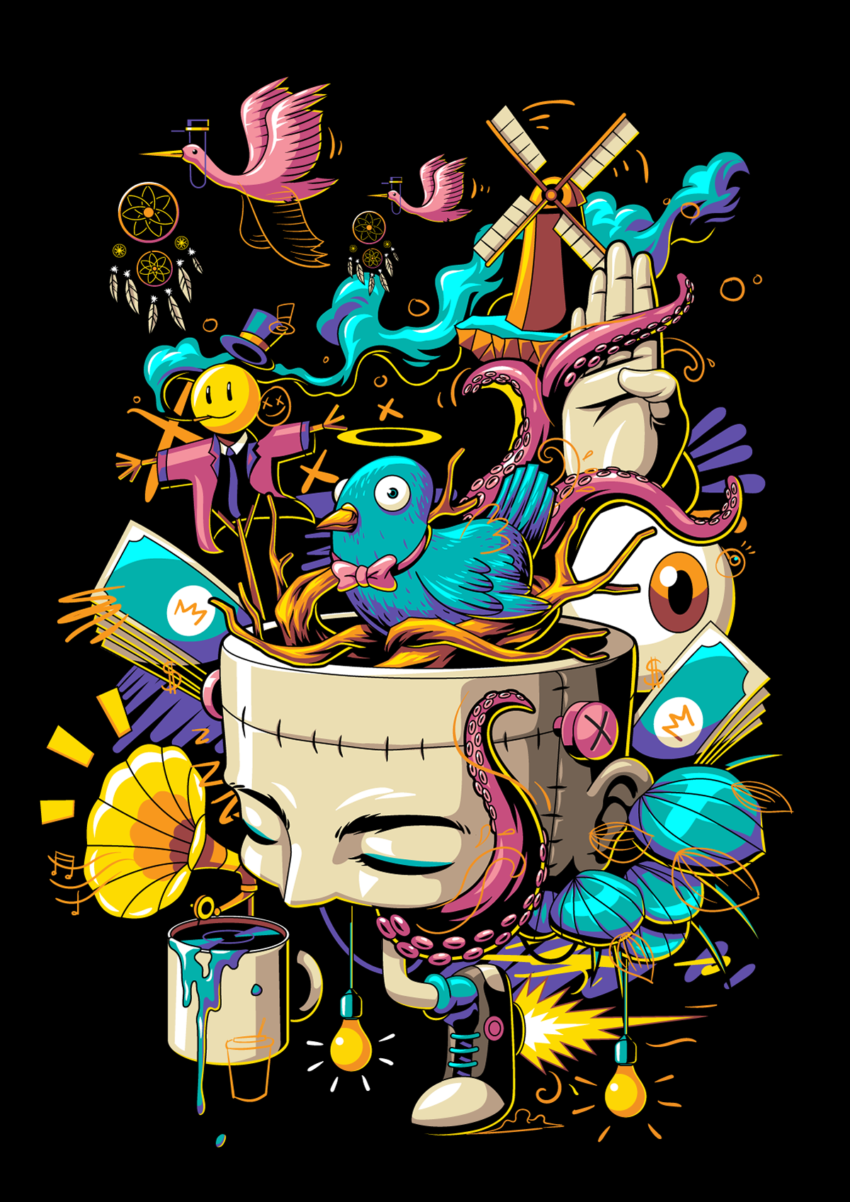 bird vector adobe illustrator digital illustration surreal tshirt Tshirt Design t-shirt
