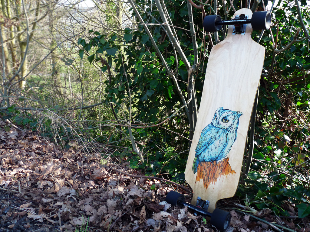 LONGBOARD personal Project teagan White owl letraset Marker wood