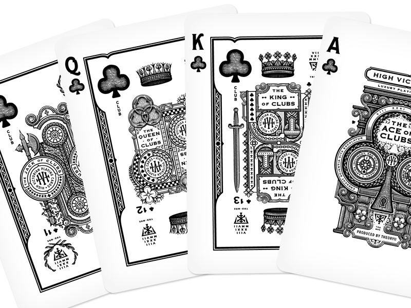 Playing Cards monogram etching foi Victorian vintage engraving