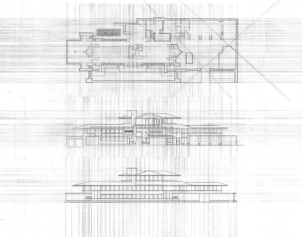 model Robie House Frank Lloyd Wright Drafting diagram