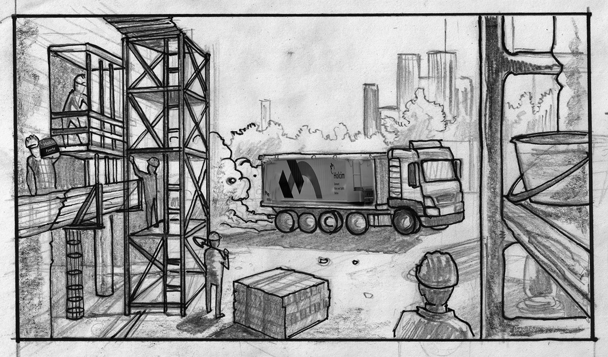 storyboard Holcim Obrero worker Truck Helmet construction