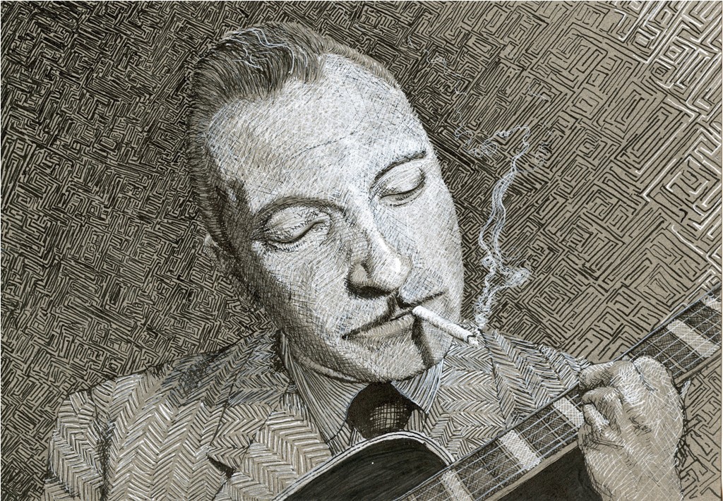 jazz portrait nanquim nankin bill evans Miles Davis django reinhardt p&b