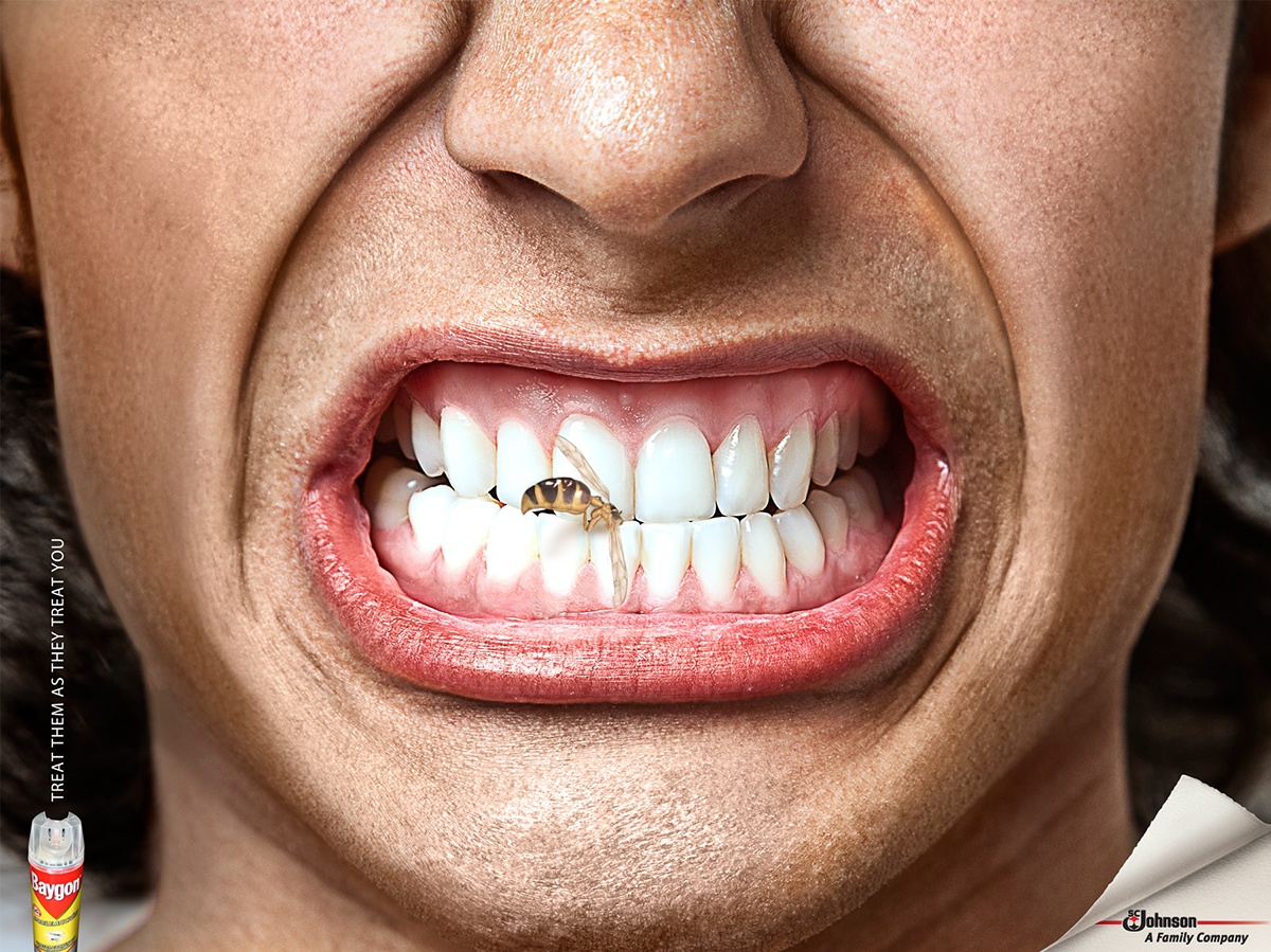 Baygon mosquitos retoque fotográfico hormigas avispa dientes boca wasp teeth Mouth el ojo de iberoamerica