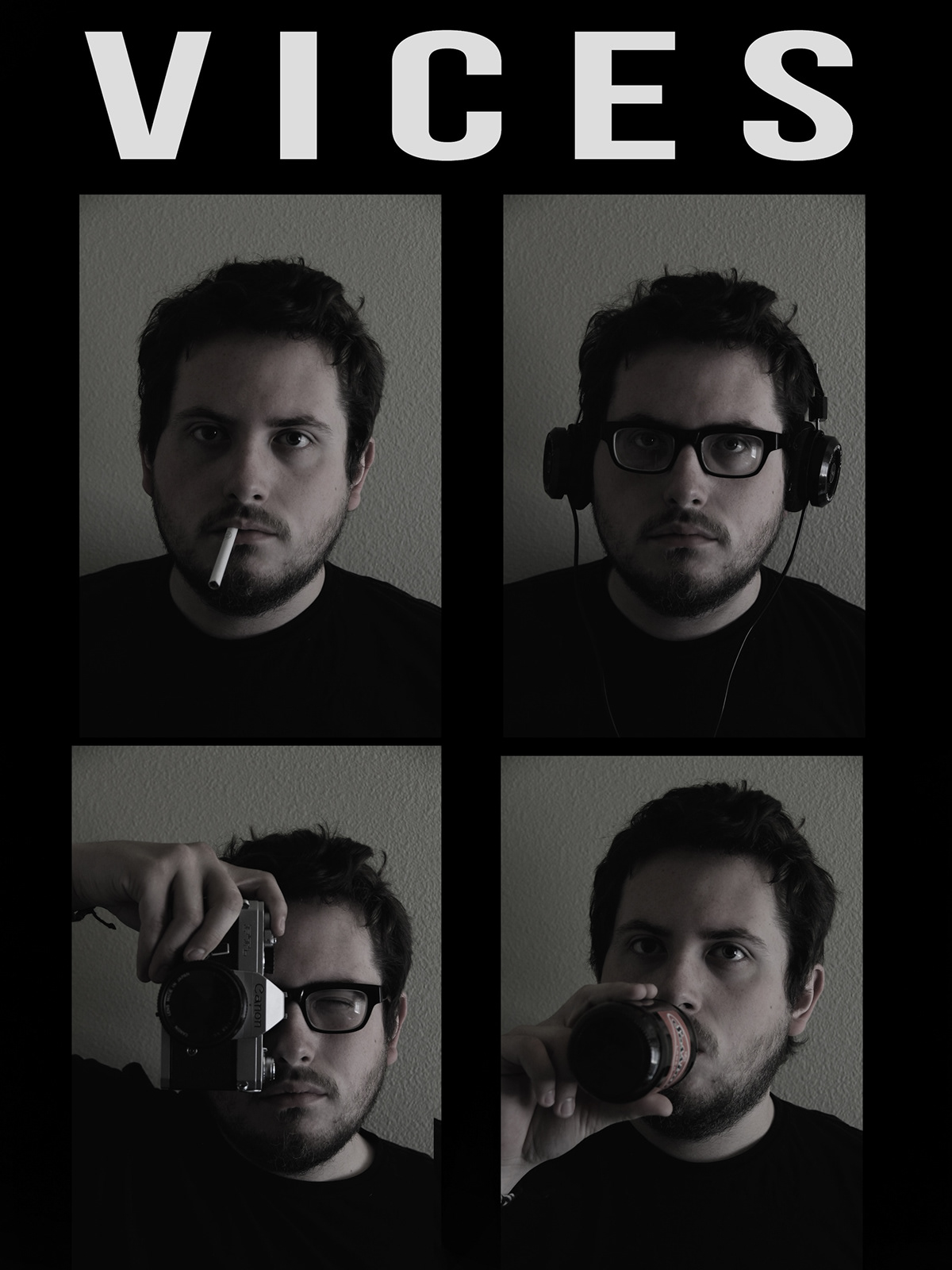 drink beer headphones vices self portrait camera