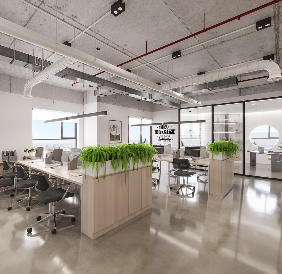 clean Interior minimal modern Office Render visualization