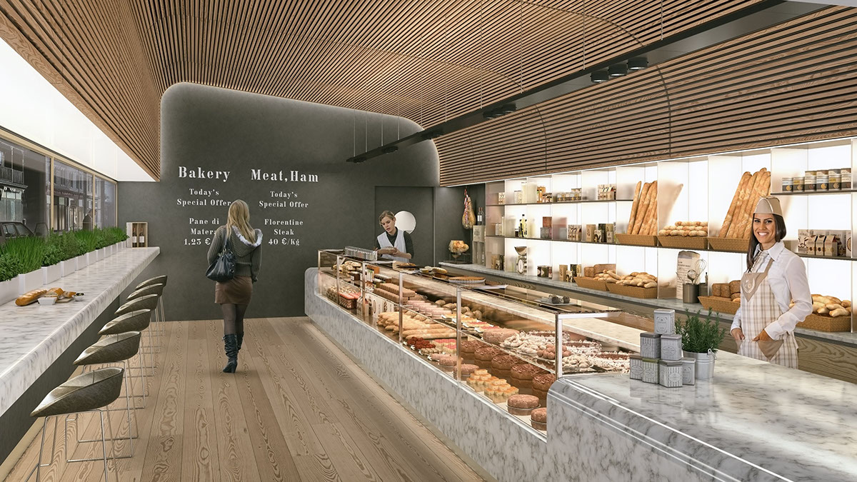 bakery gourmet Retail luxury Moscow Render rendering 3D Interior interiordesign Retaildesign decor foodanddrinkdesign