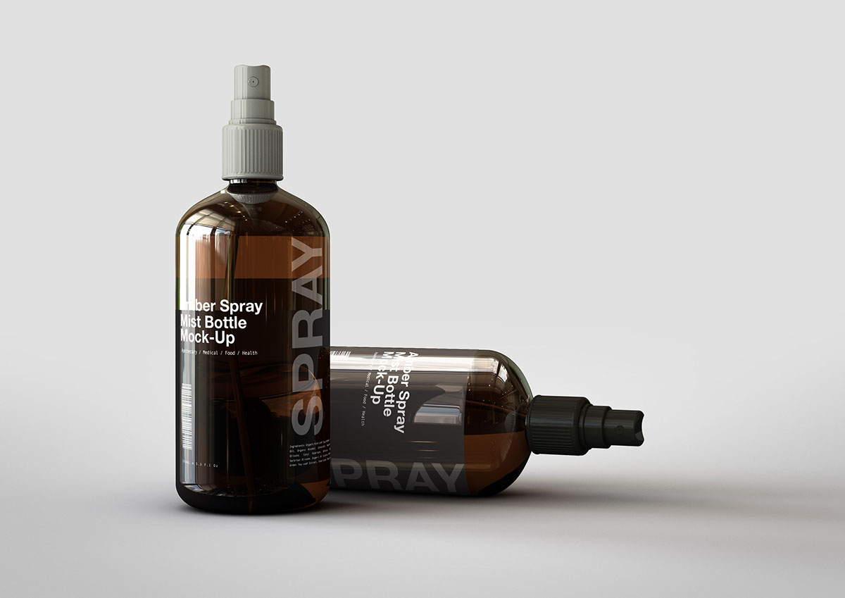 Amber spray mist bottle mock-up beauty medical apothecary Mockup branding 
