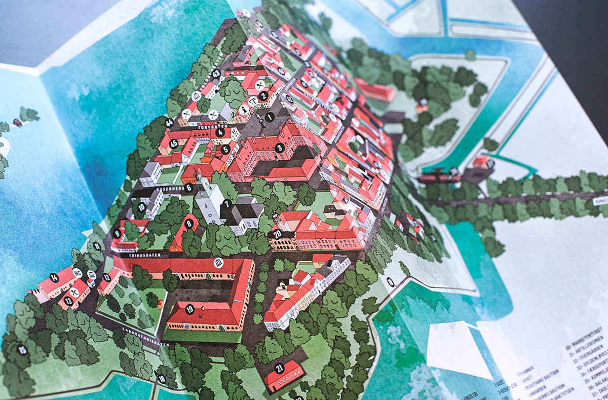 tourist map map tourist guide map illustration Historical Architecture Travel norway Isometric hand drawing Fredrikstad Fortress town