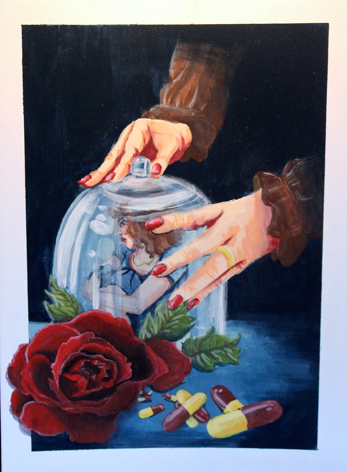 The Bell Jar sylvia plath acrylic mock cover rose pills bell jar girl anxiety