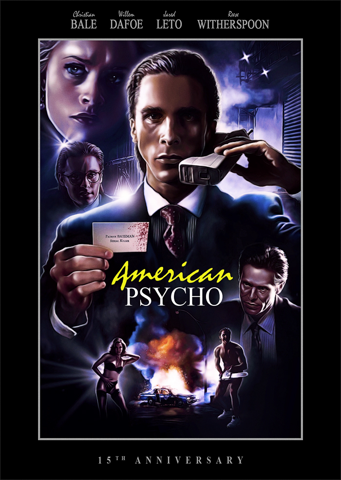 American Psycho Bret Easton Ellis 80s horror Christian Bale patrick bateman silvan rail movie poster dvd bluray steelbook movie jared leto design