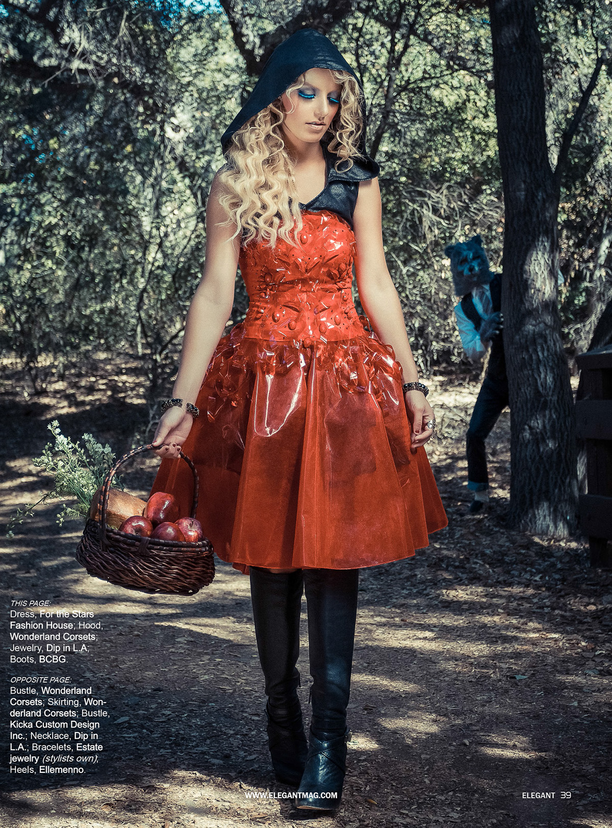 model Style wolf Red riding hood forest editorial magazine cover story