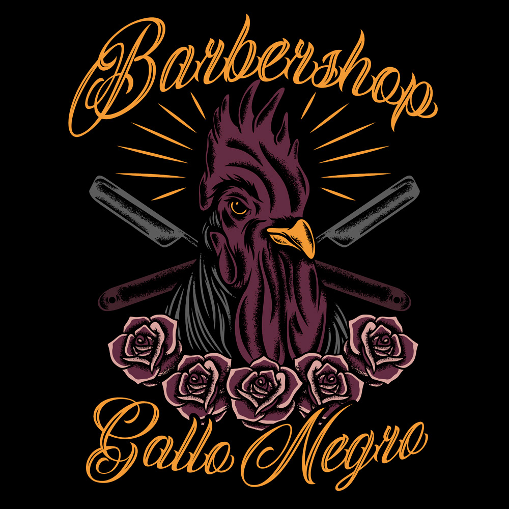 barbershop Logo Design Rooster Roses Razor gallo mexico