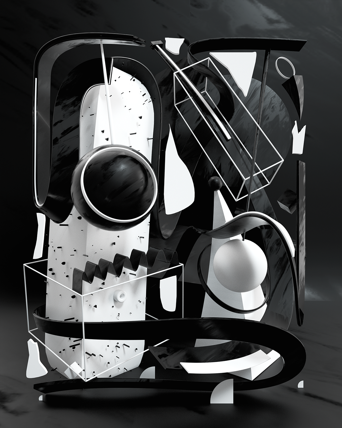 c4d cinema4d 3D abstract bw composition poster ILLUSTRATION  clay art