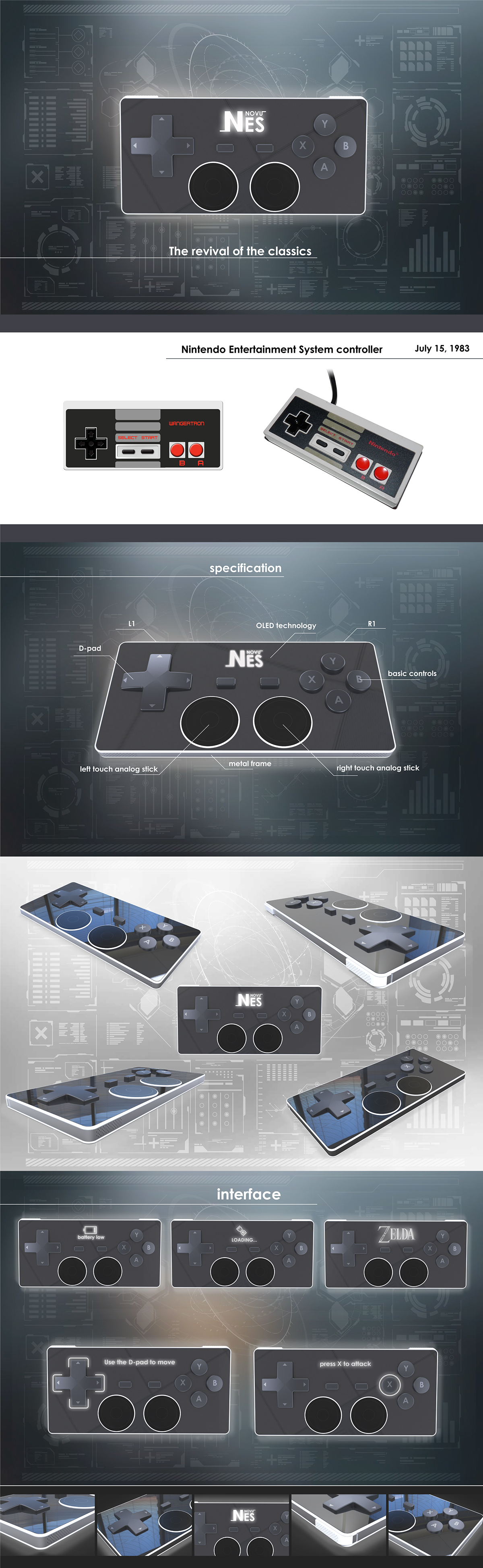 NES Nintendo gamepad controller game joystick console Retro redesign concept UI