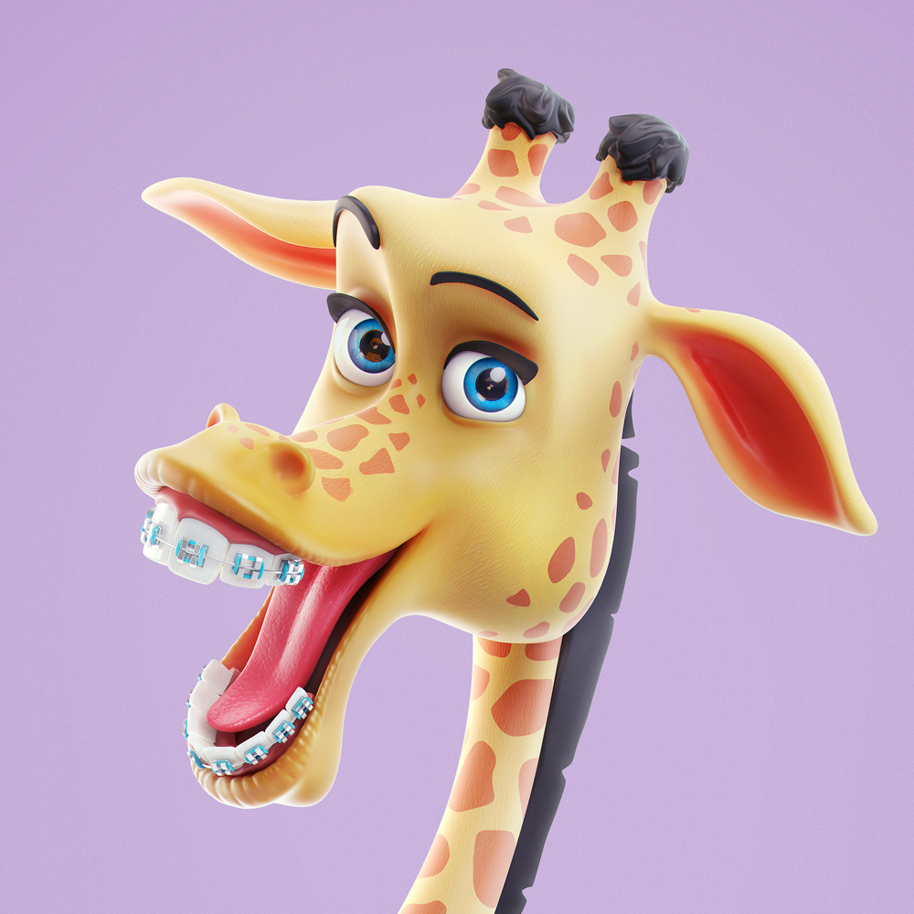 3D giraffe cartoon dentist illustratio cartoo