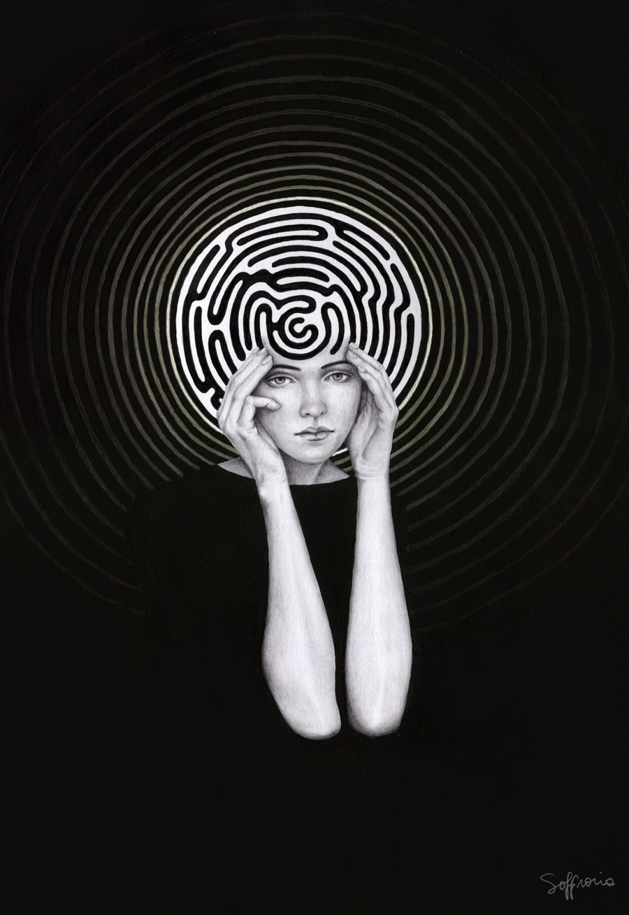 maze labyrinth lines black White portrait
