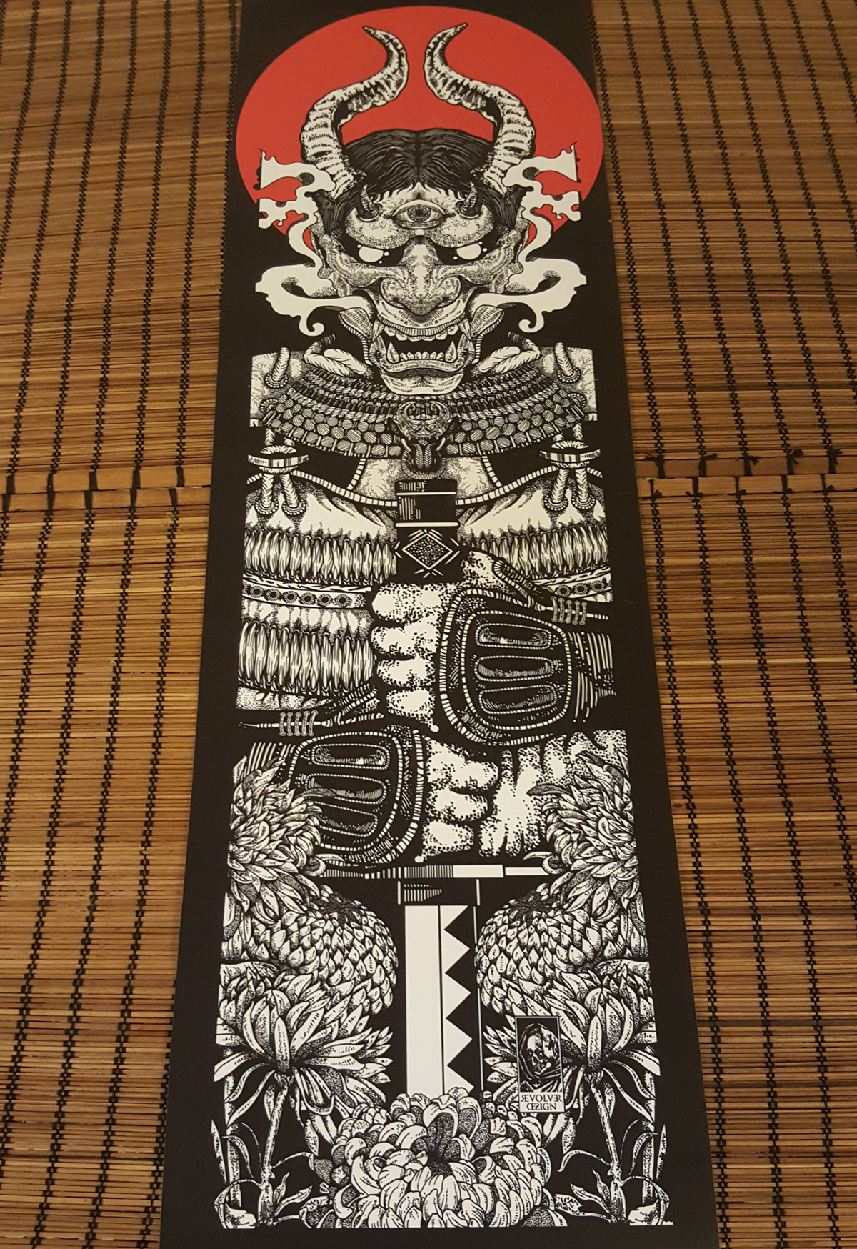 japan demon samurai katana chrysantemum skateboard